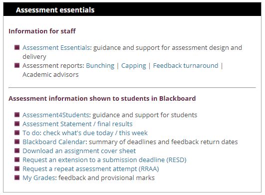 Image of the staff 'Assessment essentials' channel on Blackboard