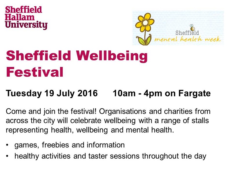 Sheffield Wellbeing Festival: Tuesday 19th July, 10am – 4pm